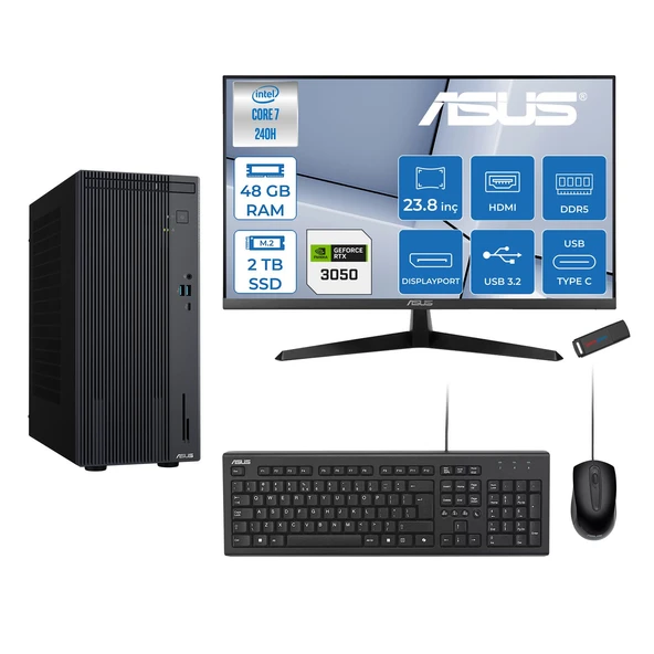 Asus Expertcenter P500MV Intel® Core™ Ultra 7 240H 5.2ghz Aı 48GB Ddr5 2tb SSD 23.8"120Hz 6GB/RTX3050 Freedos Mini Tower Masaüstü Bilgisayar D724016512B0D23F19+ZETTAUSBBELLEK ürün görseli 1