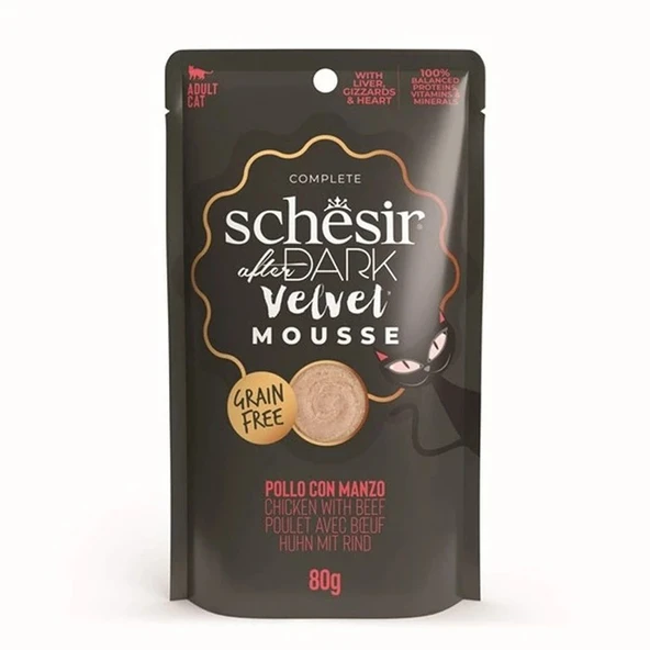 Schesir After Dark Velvet Mousse Tavuklu ve Sığır Etli Yetişkin Kedi Yaş Maması 80 Gr ürün görseli 1