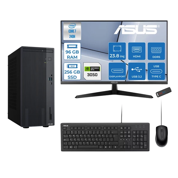 Asus Expertcenter P500MV Intel® Core™ Ultra 7 240H 5.2ghz Aı 96GB Ddr5 256GB SSD 23.8"120Hz 6GB/RTX3050 Freedos Mini Tower Masaüstü Bilgisayar D724016512B0D23F31+ZETTAUSBBELLEK ürün görseli 1