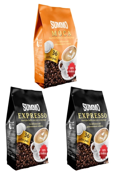 SUMMO 1 Adet Moca Ve 2 Adet Espresso 108’li Avantaj Paketi 36x3 Paket Senseo Pad Kahve Kapsülü ürün görseli 1