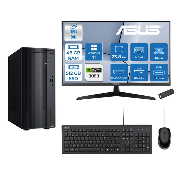 Asus Expertcenter P500MV Intel® Core™ Ultra 7 240H 5.2ghz Aı 48GB Ddr5 512GB SSD 23.8"120Hz 6GB/RTX3050 WIN11PRO Mini Tower Masaüstü Bilgisayar D724016512B0D23P17+ZETTAUSBBELLEK ürün görseli 1