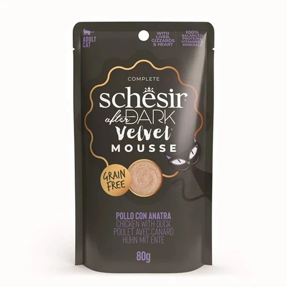 Schesir After Dark Velvet Mousse Tavuklu ve Ördekli Yetişkin Kedi Yaş Maması 80 Gr ürün görseli 1