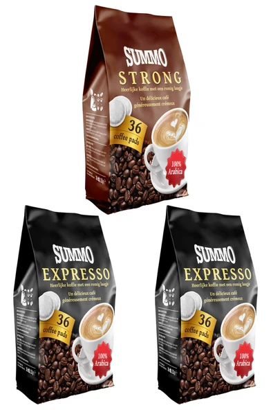 SUMMO 1 Adet Strong Ve 2 Adet Espresso 108’li Avantaj Paketi (36x3 Paket) Senseo Pads Kahve Kapsülü ürün görseli 1