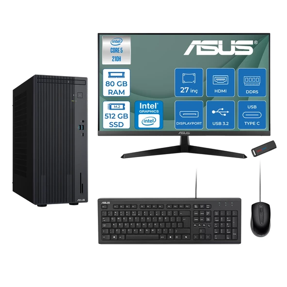 Asus Expertcenter P500MV Intel® Core™ Ultra 5 210H 4.8ghz Aı 80GB Ddr5 512GB SSD 27" 120Hz Intel® Intel® Graphics Freedos Mini Tower Masaüstü Bilgisayar E52108512B0DF27+ZETTAUSBBELLEK ürün görseli 1