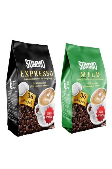 SUMMO Senseo 1 Adet Mild Ve 1 Adet Espresso 72li Paketi 36x2 Paket Pad Kahve Kapsülü ürün görseli 1