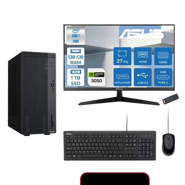 Asus Expertcenter P500MV Intel® Core™ Ultra 7 240H 5.2ghz Aı 128GB Ddr5 1tb SSD 27"120Hz 6GB/RTX3050 Freedos Mini Tower Masaüstü Bilgisayar E724016512B0D23F38+ZETTAUSBBELLEK ürün görseli 1