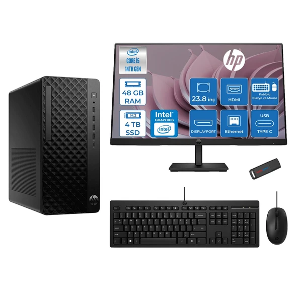 Hp Prodesk 2 Tower G1I Intel I5 14400 4,7 Ghz 48GB Ddr5 4tb SSD Intel® UHD Graphics 730 Freedos Mini + 23.8 100Hz Fhd Monitör Tower Masaüstü Bilgisayar 24B70VQATF20+ZETTAUSBBELLEK ürün görseli 1