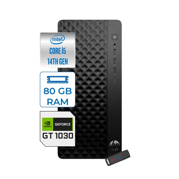 Hp Prodesk 2 Tower G1I Intel I5 14400 4,7 Ghz 80GB Ddr5 256GB SSD 4GB/GT1030  WIN11HOME Mini Tower Masaüstü Bilgisayar B70VQAT21H26+ZETTAUSBBELLEK ürün görseli 1