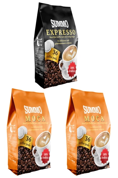 SUMMO 1 Adet Espresso Ve 2 Adet Moca 108’li Avantaj Paketi (36x3 Paket) Senseo Pads Kahve Kapsülü ürün görseli 1