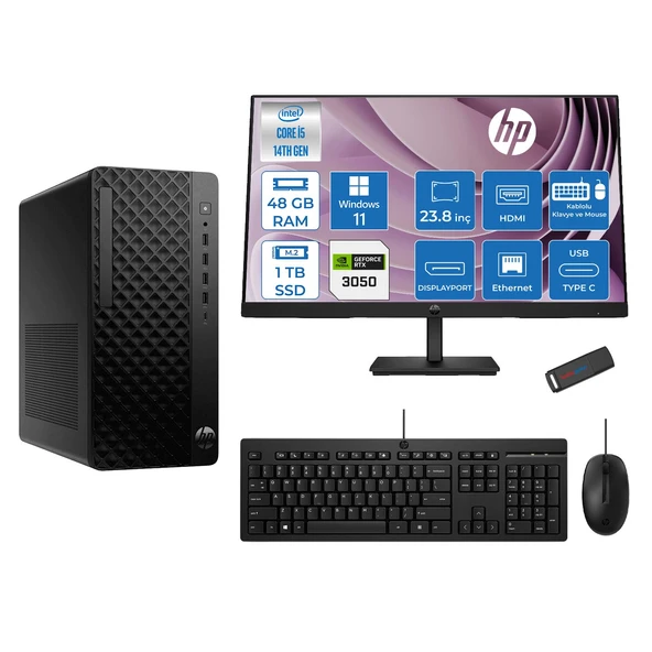 Hp Prodesk 2 Tower G1I Intel I5 14400 4,7 Ghz 48GB Ddr5 1tb SSD 6GB/RTX3050 WIN11PRO Mini + 23.8 100Hz Fhd Monitör Tower Masaüstü Bilgisayar 24B70VQAT23P18+ZETTAUSBBELLEK ürün görseli 1