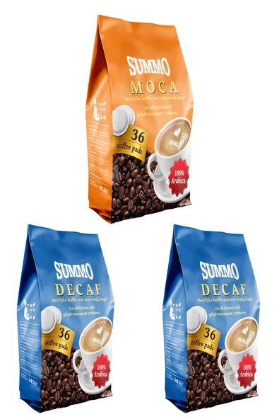 SUMMO 1 Adet Moca Ve 2 Adet Decaf 108’li Avantaj Paketi (36x3 Paket) Senseo Pad Kahve Kapsülü ürün görseli 1