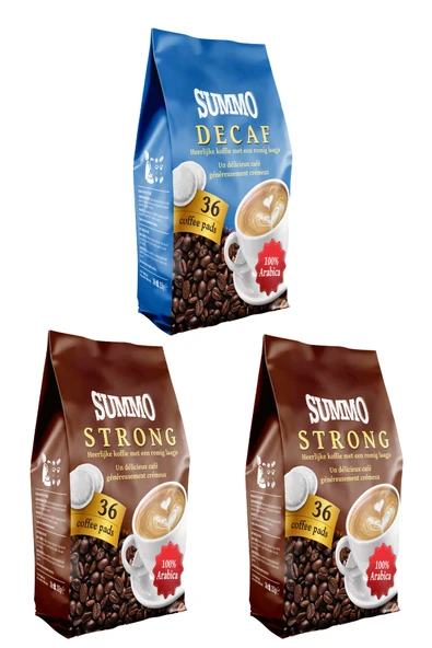 SUMMO 1 Adet Decaf Ve 2 Adet Strong 108’li Avantaj Paketi (36x3 Paket) Senseo Pads Kahve Kapsülü ürün görseli 1