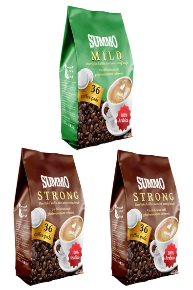 SUMMO 1 Adet Mild Ve 2 Adet Strong 108’li Avantaj Paketi (36x3 Paket) Senseo Pads Kahve Kapsülü ürün görseli 1