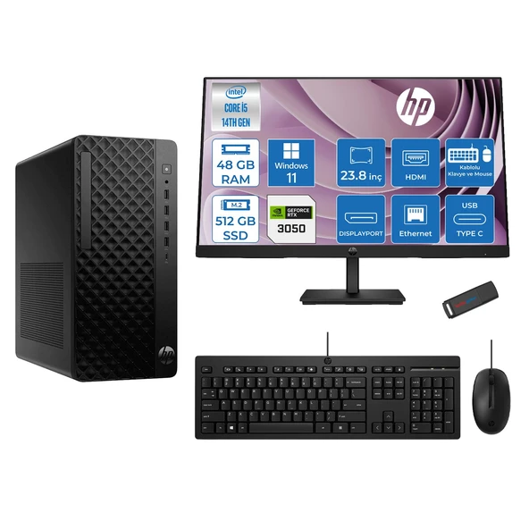 Hp Prodesk 2 Tower G1I Intel I5 14400 4,7 Ghz 48GB Ddr5 512GB SSD 6GB/RTX3050 WIN11HOME Mini + 23.8 100Hz Fhd Monitör Tower Masaüstü Bilgisayar 24B70VQAT23H17+ZETTAUSBBELLEK ürün görseli 1