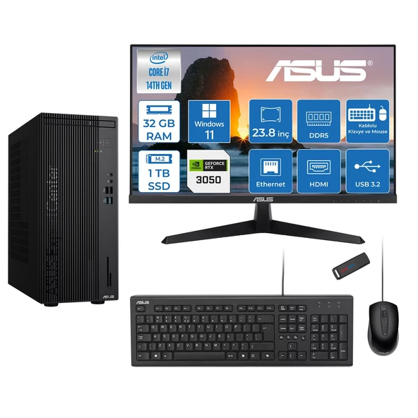 Asus Expertcenter D501MER  Intel® Core™ İ7-14700 32GB Ddr5 1tb SSD 6GB/RTX3050 WIN11HOME +23.8" 120Hz Monitör Mini Tower Masaüstü Bilgisayar 238WD501MER23H13+ZETTAUSBBELLEK ürün görseli 1