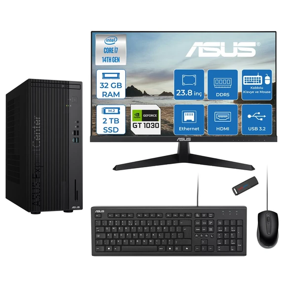 Asus Expertcenter D501MER  Intel® Core™ İ7-14700 32GB Ddr5 2tb SSD 4GB/GT1030  Freedos +23.8" 120Hz Monitör Mini Tower Masaüstü Bilgisayar 238WD501MER21F14+ZETTAUSBBELLEK ürün görseli 1