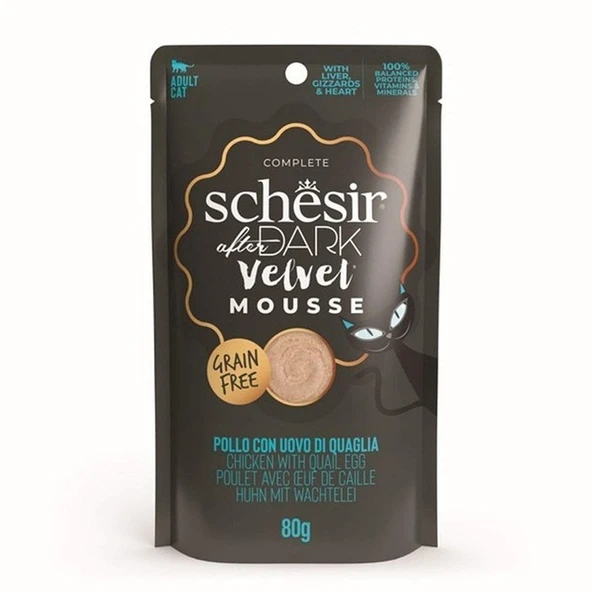 Schesir After Dark Velvet Mousse Tavuklu ve Bıldırcın Yumurtalı Yetişkin Kedi Yaş Maması 80 Gr ürün görseli 1