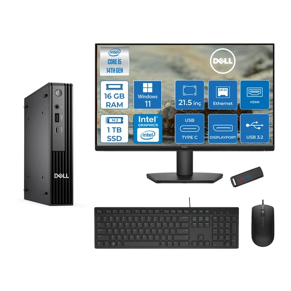 Dell Pc Pro Mıcro QCM1250 Intel® Core™ I5 14500T 16GB Ddr5 1tb SSD Intel® UHD Graphics 770 21.5 Dell Monitör Fhd  WIN11HOME Mini Masaüstü Bilgisayar BTO00821H03+ZETTAUSBBELLEK ürün görseli 1