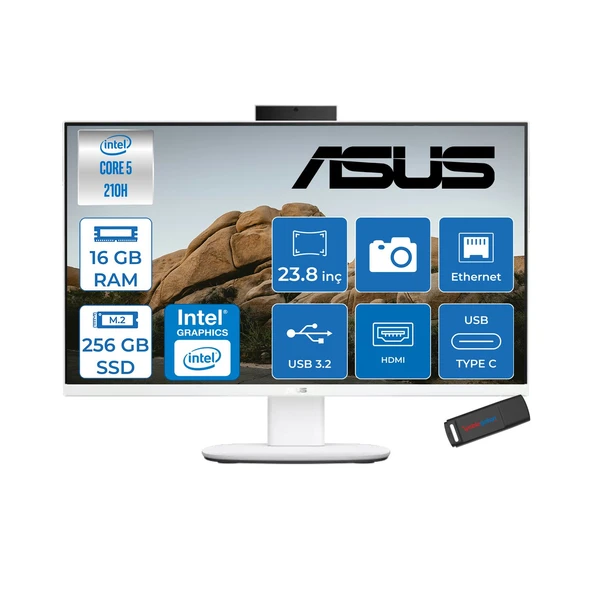 Asus V440VAK Intel® Core™ 5 210H 4.8ghz 16GB Ddr5 256GB SSD 23.8" Fhd 100HZ 250NITS Srgb: %100 Freedos Beyaz Allınone Bilgisayar 24C58512W0DF01+ZETTAUSBBELLEK ürün görseli 1