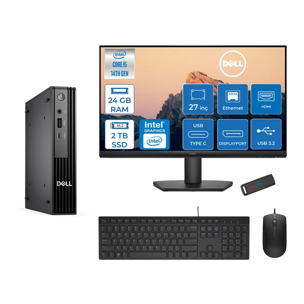 Dell Pc Pro Mıcro QCM1250 Intel® Core™ I5 14500T 24GB Ddr5 2tb SSD Intel® UHD Graphics 770 Dell 27 Inç Fhd Mon.  Freedos Mini Masaüstü Bilgisayar BTO00827F09+ZETTAUSBBELLEK ürün görseli 1