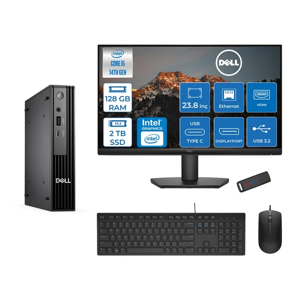 Dell Pc Pro Mıcro QCM1250 Intel® Core™ I5 14500T 128GB Ddr5 2tb SSD Intel® UHD Graphics 770 Dell 23.8 Fhd Mon.  Freedos Mini Masaüstü Bilgisayar BTO00823F39+ZETTAUSBBELLEK ürün görseli 1