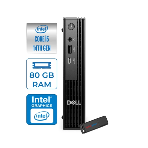 Dell Pc Pro Mıcro QCM1250 Intel® Core™ I5 14500T 80GB Ddr5 256GB SSD Intel® UHD Graphics 770  WIN11PRO Mini Masaüstü Bilgisayar BTO008P26+ZETTAUSBBELLEK ürün görseli 1