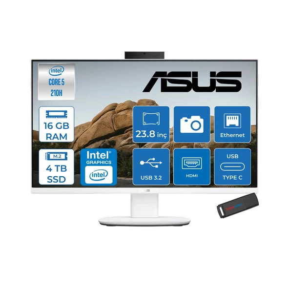 Asus V440VAK Intel® Core™ 5 210H 4.8ghz 16GB Ddr5 4tb SSD 23.8" Fhd 100HZ 250NITS Srgb: %100 Freedos Beyaz Allınone Bilgisayar 24C58512W0DF05+ZETTAUSBBELLEK ürün görseli 1