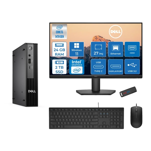Dell Pc Pro Mıcro QCM1250 Intel® Core™ I5 14500T 24GB Ddr5 2tb SSD Intel® UHD Graphics 770 Dell 27 Inç Fhd Mon.  WIN11HOME Mini Masaüstü Bilgisayar BTO00827H09+ZETTAUSBBELLEK ürün görseli 1