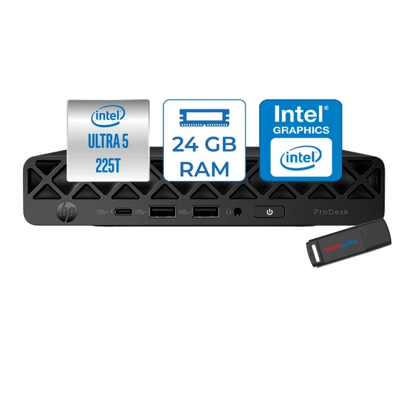 Hp Prodesk 4 Mini G1I Intel® Core™ Ultra 5 225T 4,9ghz 24GB Ddr5 2tb SSD Intel®graphics Freedos Mini Masaüstü Bilgisayar BY6X8ETF09+ZETTAUSBBELLEK ürün görseli 1