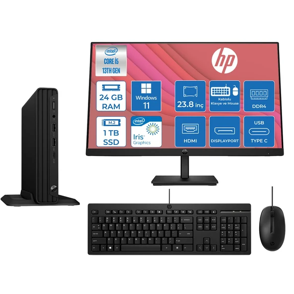 Hp Pro Mini 400 G9 Intel I5 1335U 4,6ghz 24GB 1tb SSD Intel® Iris® Xe+23.8 Mon 100Hz WIN11PRO Mini Masaüstü Bilgisayar A55C4ETZP08+ZETTAUSBBELLEK ürün görseli 1
