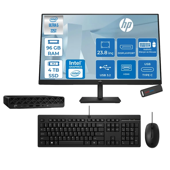 Hp Prodesk 4 Mini G1I Intel® Core™ Ultra 5 225T 4,9ghz 96GB Ddr5 4tb SSD Intel®graphics Freedos +23.8 100Hz Monitör Mini Masaüstü Bilgisayar 24BY6X8ETF35+ZETTAUSBBELLEK ürün görseli 1