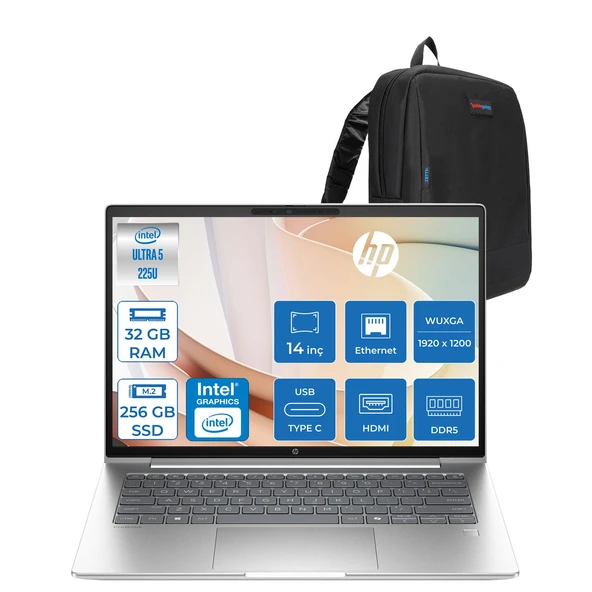 Hp Probook 4 G1I Intel Ultra5 225U 32GB Ddr5 256GB SSD 14 Inch Intel® Grafik Gpu Wuxga (1920X1200) IPS 300NIT Freedos Taşınabilir Bilgisayar D21PFETF11+ZETTAÇANTA ürün görseli 1