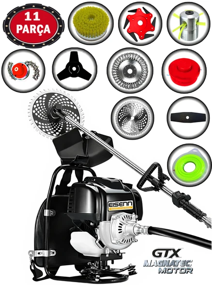 Eisenn Germany EIS-BR11 Sırt Tipi Benzinli Ot Çalı Çim Biçme Tırpanı+ 11 PCS Full Set Halı Yıkamalı ürün görseli 1