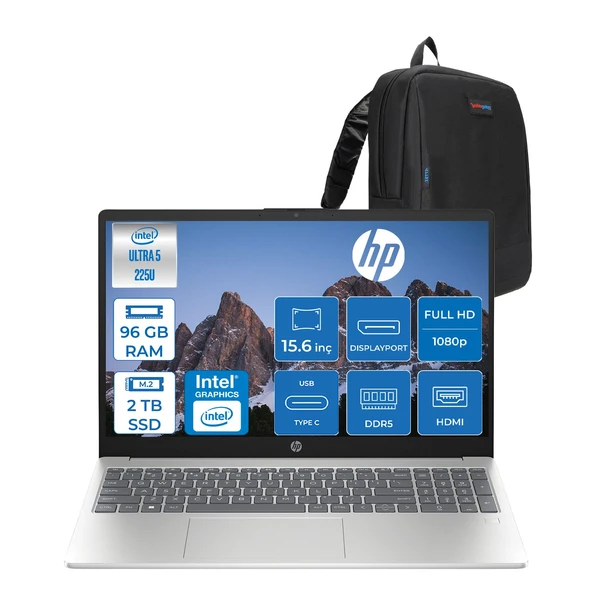 Hp Laptop Aı 15-FD2026NT Intel Ultra5 225U 96GB Ddr5 2tb SSD 15.6" Inch Intel® Grafik Gpu Fhd (1920X1080) Freedos Taşınabilir Bilgisayar D51E0EAF34+ZETTAÇANTA ürün görseli 1