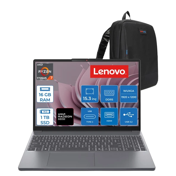 Lenovo Ideapad Slim 3 15ARP10 Amd Ryzen™ 7 7735HS 16GB Ddr5 1tb SSD Radeon™ 680M Graphics 15.3" Wuxga (1920X1200) IPS 300NITS Freedos Taşınabilir Bilgisayar 83K70098TRF03+ZETTAÇANTA ürün görseli 1