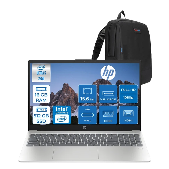 Hp Laptop Aı 15-FD2026NT Intel Ultra5 225U 16GB Ddr5 512GB SSD 15.6" Inch Intel® Grafik Gpu Fhd (1920X1080) Freedos Taşınabilir Bilgisayar D51E0EAF02+ZETTAÇANTA ürün görseli 1