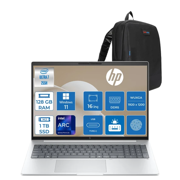 Hp Elitebook 8 G1I Intel® Core Ultra 7 255H 128GB Ddr5 1tb SSD Intel® Arc™ 140T 16" Wuxga (1920X1200) IPS 300NIT WIN11HOME Taşınabilir Bilgisayar AD3T0ETH33+ZETTAÇANTA ürün görseli 1