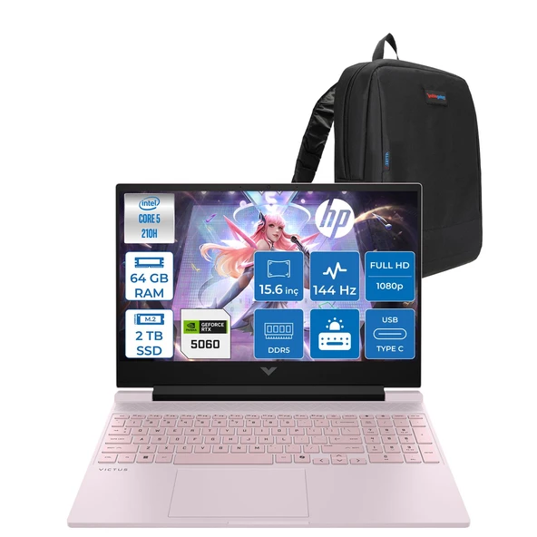 Hp Victus 15-FA2009NT Intel Core 5 210H 64GB 2tb SSD 8GB/RTX5060 15.6" Fhd 144Hz IPS 300NITS Windows 11 Home Taşınabilir Bilgisayar C21SPEAH23 + Zettaçanta ürün görseli 1