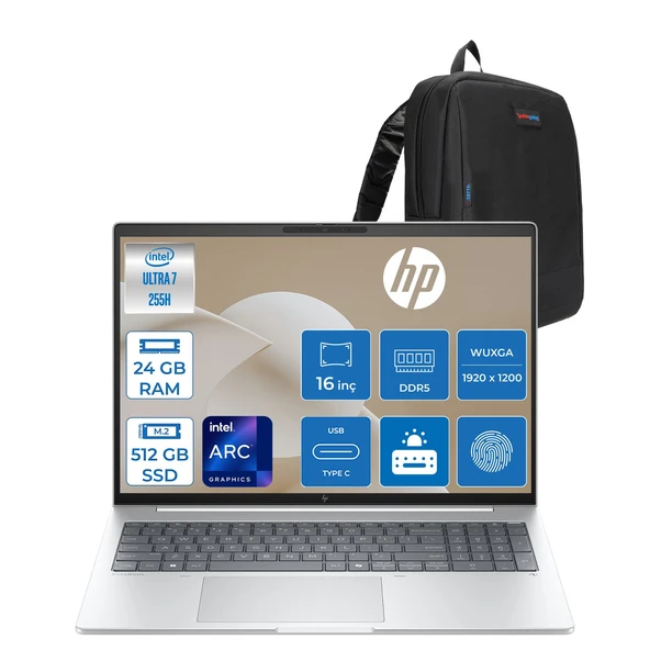 Hp Elitebook 8 G1I Intel® Core Ultra 7 255H 24GB Ddr5 512GB SSD Intel® Arc™ 140T 16" Wuxga (1920X1200) IPS 300NIT Freedos Taşınabilir Bilgisayar AD3T0ETF02+ZETTAÇANTA ürün görseli 1