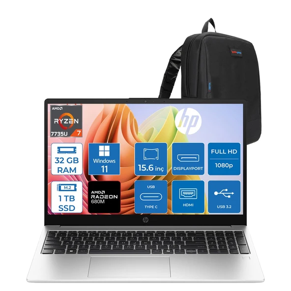 Hp 255R G10 Amd Ryzen™ 7 7735U 32GB Ddr5 1tb SSD 15.6" Inch Intel® Grafik Gpu Fhd (1920 x 1080), Ips, 300NIT WIN11PRO Taşınabilir Bilgisayar D30M1ETP13+ZETTAÇANTA ürün görseli 1