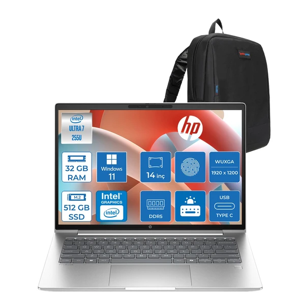 Hp Probook 4 G1I Intel Ultra7 255U 32GB Ddr5 512GB SSD 14 Inch Intel® Grafik Gpu Wuxga (1920X1200) IPS 300NIT WIN11HOME Taşınabilir Bilgisayar D21PDETH12+ZETTAÇANTA ürün görseli 1