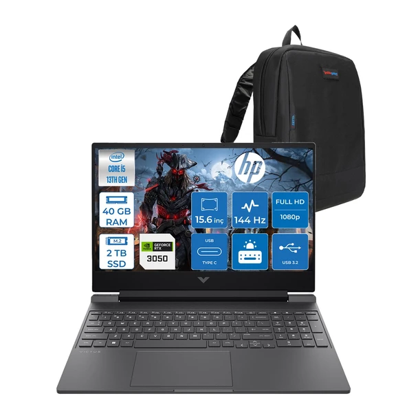 Hp Victus 15-FA2704NT Intel Core I5 13420H 40GB 2tb SSD RTX3050 6gb Freedos 15,6" Fullhd (1920 x 1080) 144 Hz IPS 300NIT Taşınabilir Bilgisayar B7TG9EAF24 + Zetta Çanta ürün görseli 1