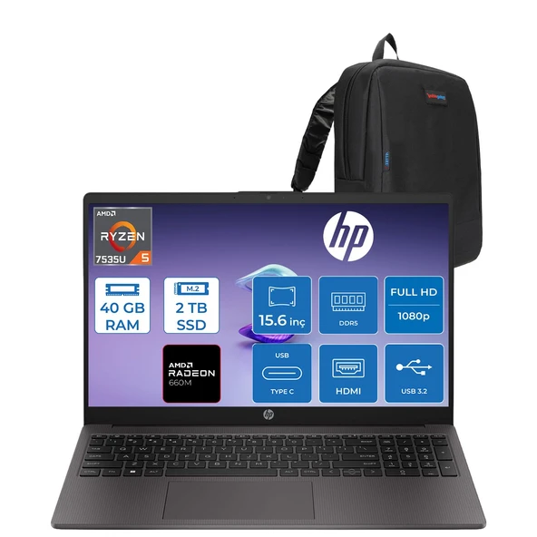 Hp 255 G10 Ryzen 5 7535U 40GB 2tb SSD Amd Radeon 660M 15.6" Fhd 250NITS Freedos Taşınabilir Bilgisayar D30M3ETF15 + Zettaçanta ürün görseli 1