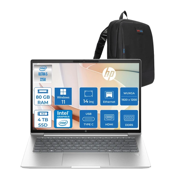 Hp Probook 4 G1I Intel Ultra5 225U 80GB Ddr5 4tb SSD 14 Inch Intel® Grafik Gpu Wuxga (1920X1200) IPS 300NIT WIN11HOME Taşınabilir Bilgisayar D21PFETH30+ZETTAÇANTA ürün görseli 1