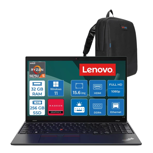 Lenovo Thinkpad L15 Gen 3 Amd Ryzen 5 Pro 5675U 32GB 256GB SSD Amd Radeon™ Gpu 15.6" Fhd (1920X1080) IPS WIN11PRO Taşınbilir Bilgisayar 21C7002HTXP11+ZETTAÇANTA ürün görseli 1