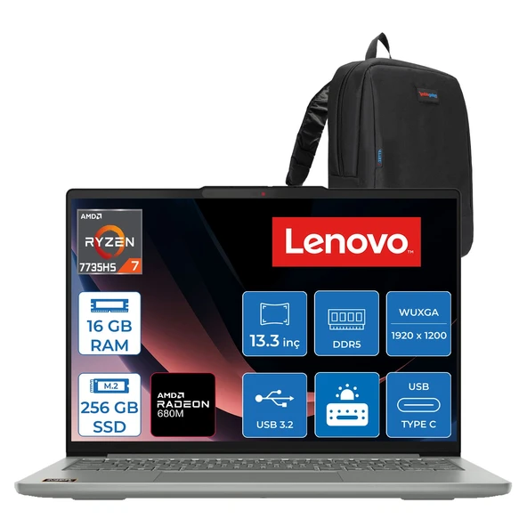 Lenovo Ideapad Slim 5 13ARP10 Amd Ryzen™ 7 7735HS 16GB Ddr5 256GB SSD Amd Radeon™ 680M 13.3" Wuxga (1920X1200) IPS 400NITS 100% Srgb Freedos Taşınabilir Bilgisayar 83J2004STRF11+ZETTAÇANTA ürün görseli 1