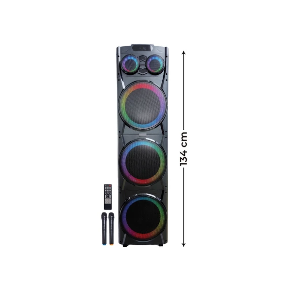 100W Party Box Dev Ses Sistemi Çift Mikrofonlu Kumandalı Karaoke Bluetooth Hoparlör LED Işıklı ürün görseli 1