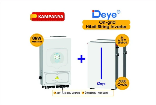 DEYE 8 KW On-Grid Hibrit Monofaze Paketi LV (48V) ürün görseli 1