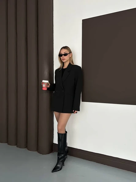 CEMO Kadın Oversize Blazer Ceket Elbise Siyah ürün görseli 1