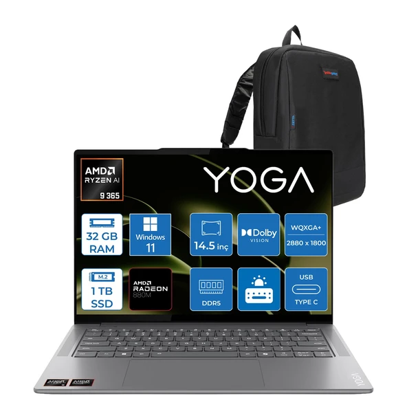 Lenovo Yoga Pro 7 14ASP9 Amd Ryzen Aı 9 365 32GB Ddr5 1tb SSD Amd Radeon™ 880M 120Hz 14.5" 2.8k Wqxga+ (2880X1800) OLED 400NITS WIN11HOME Taşınabilir BILGISAYAR83HN0006TRH13+ZETTAÇANTA ürün görseli 1